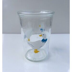 1980’s Vintage BAMA Jelly Jar White Ducks Geese Blue Bows Glass